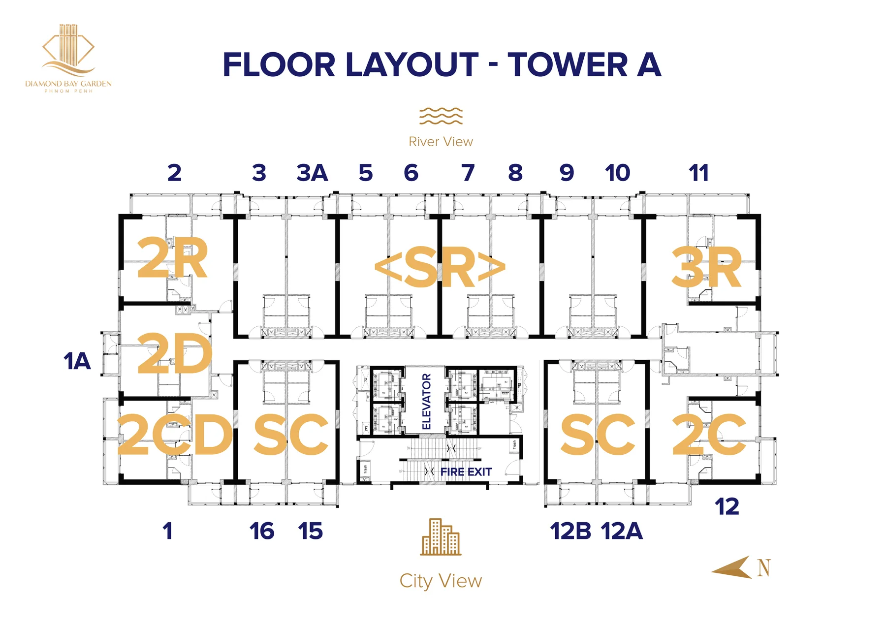 Diamond Bay Garden Tower A floor layout key, all unit types