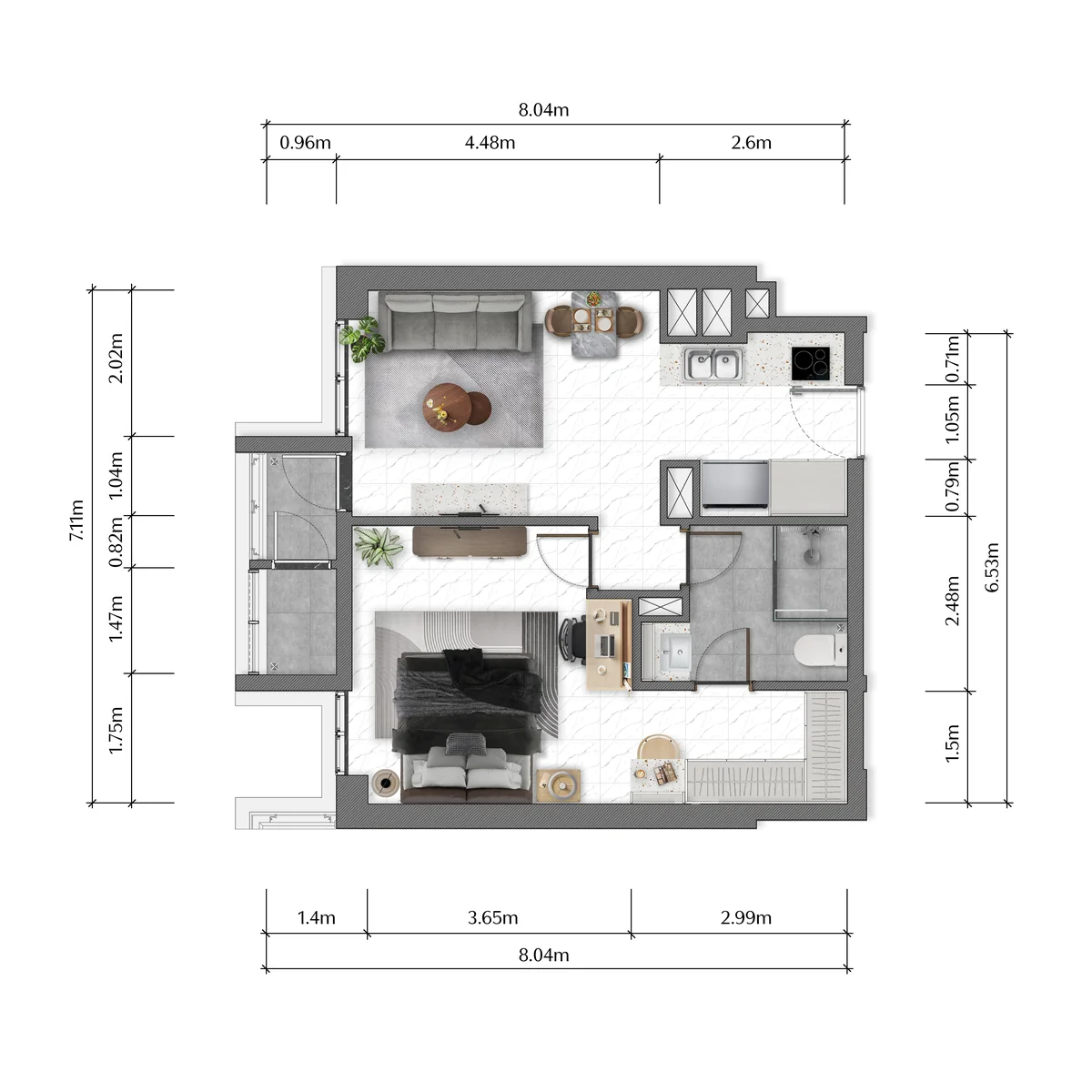 Diamond Bay Garden standard one bedroom floor plan