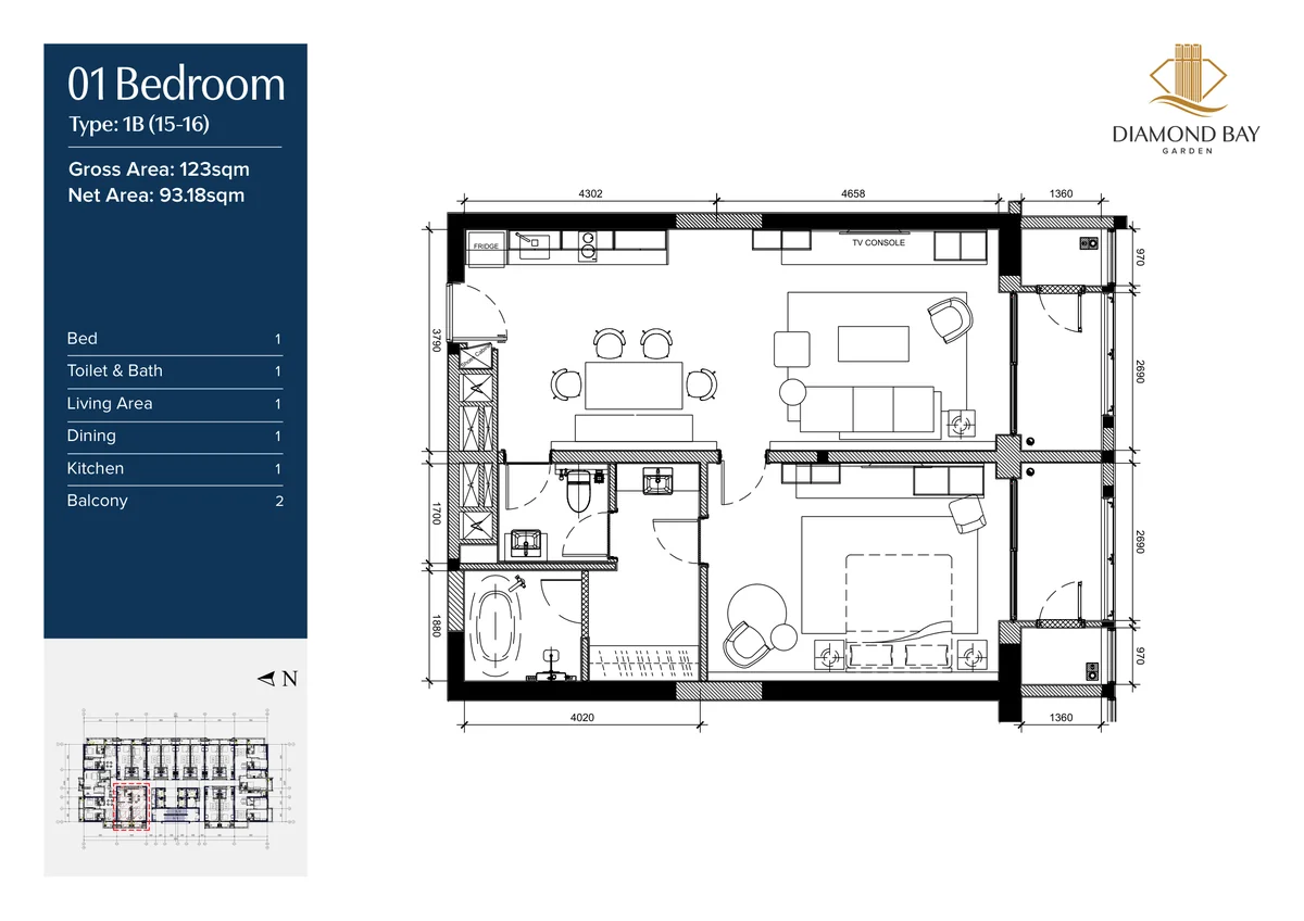 Diamond Bay Garden signature one bedroom floor plan