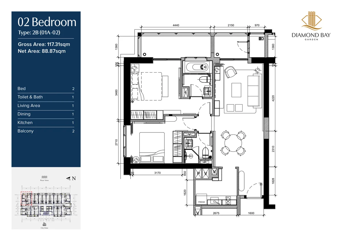 Diamond Bay Garden signature two bedroom floor plan