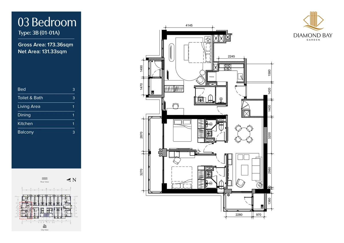 Diamond Bay Garden signature three bedroom floor plan
